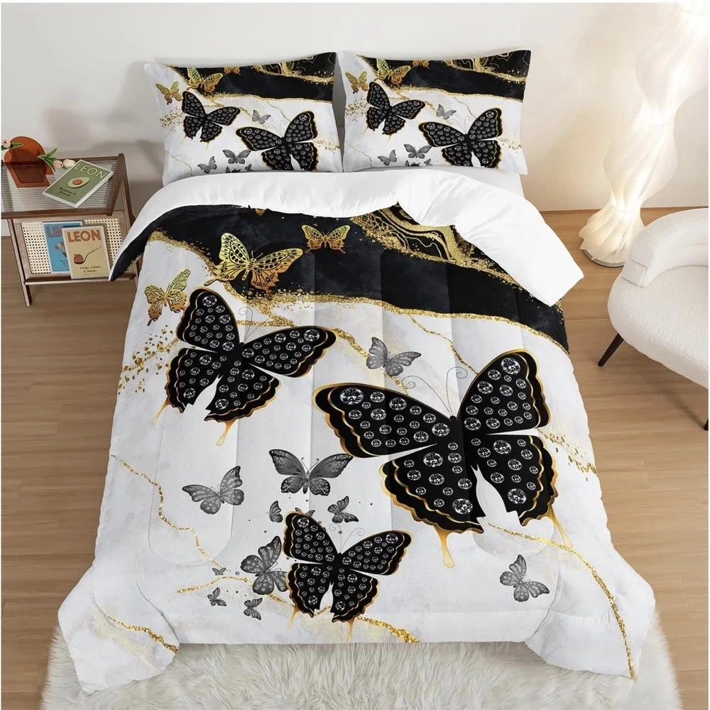 Kids Bedding Full Size Comforter Set Black Amd Gold Butterfly Bedding Comforter
